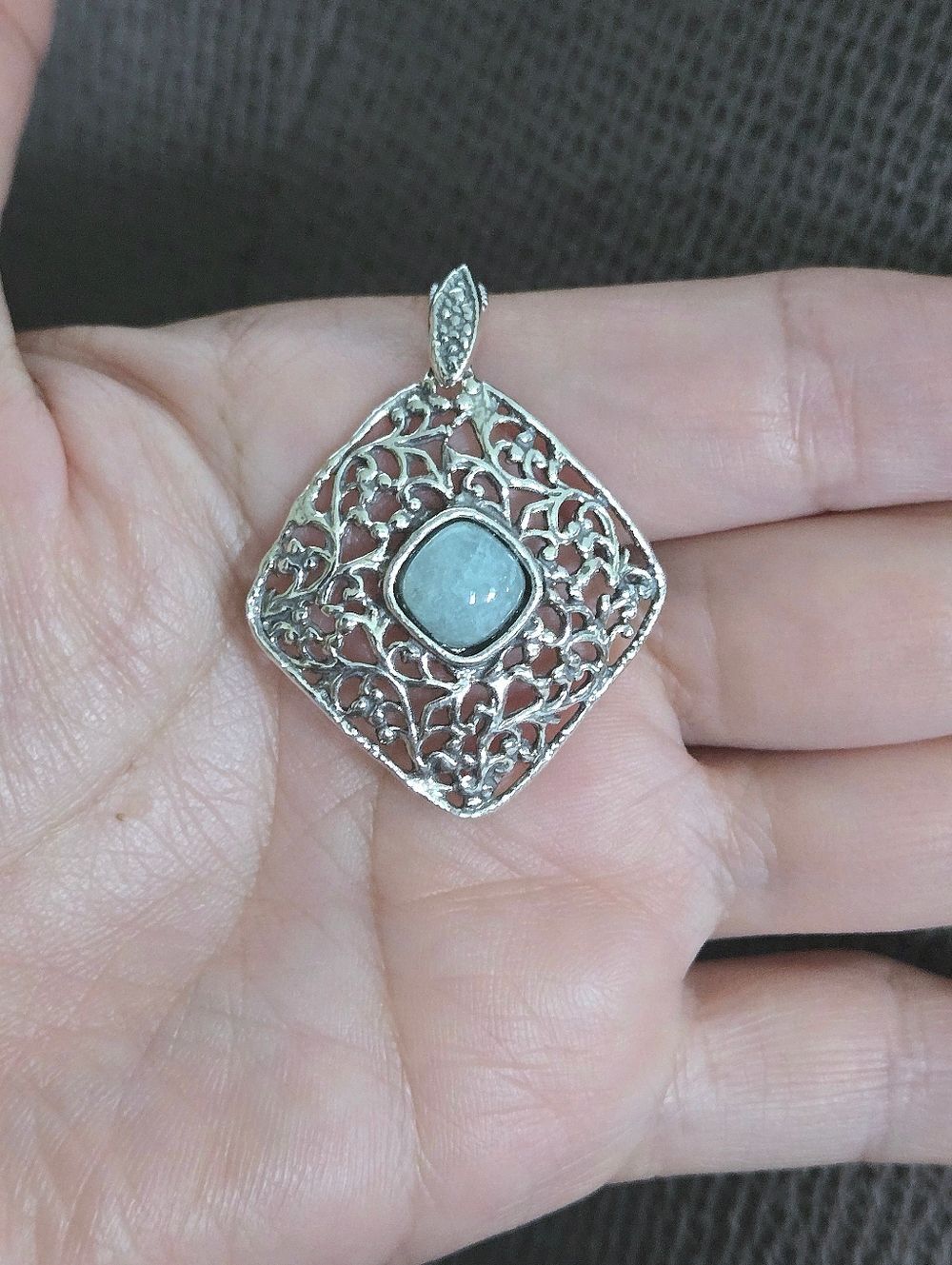 Noa Zuman Silver🤍 Square Scroll📜 with Amazonite Pendant Necklace - NWT - Picture 12 of 16